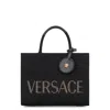 Versace Studded Logo Canvas Tote Bag In Black