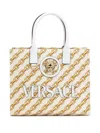 Versace Printed Canvas Small Chain Stripes La Medusa Shopping Bag In Gold