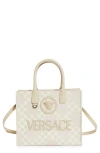 VERSACE SMALL CHECK JACQUARD & LEATHER TOTE