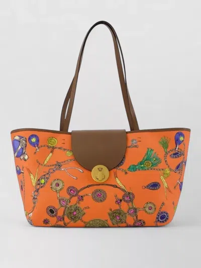 Versace Small Cotton Beach Bag In Orange