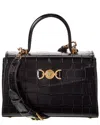 Versace Small Croc-embossed Leather Top Handle Satchel In Black