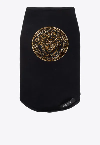 Versace Small Crystal Medusa Dog T-shirt In Black