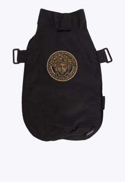 Versace Small Crystal Medusa Pet Raincoat In Black