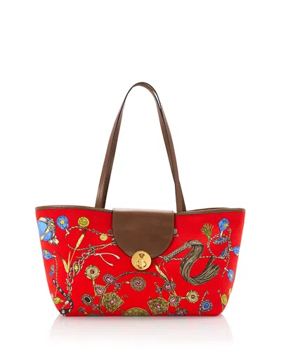 Versace Small Embellished Cotton Tote Bag In Red