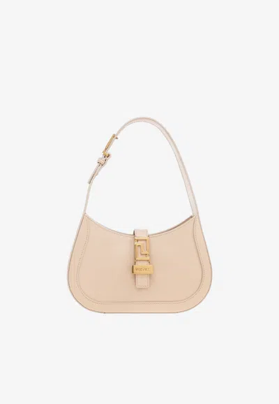Versace Small Greca Goddess Hobo Bag In Calf Leather In Beige