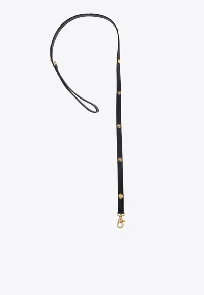 Versace Small Icon Leather Pet Leash In Black