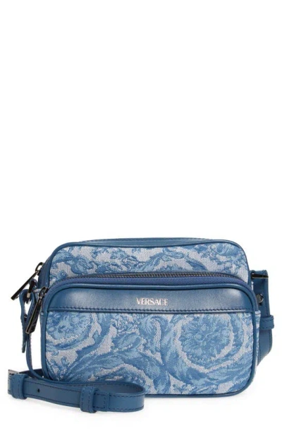 Versace Small Jacquard Crossbody Bag In Blue Gentian Rutenium