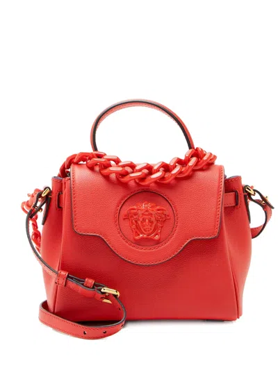 Pre-owned Versace Small La Medusa Calfskin Tote Bag In Red