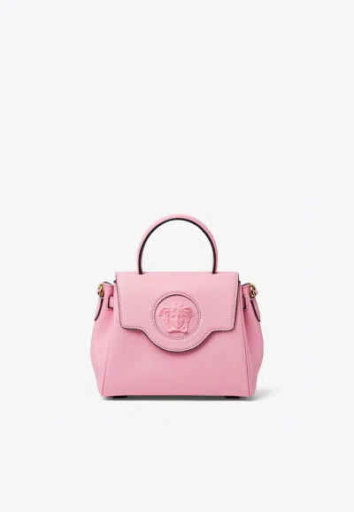 Versace Small La Medusa Leather Top Handle Bag In Pink