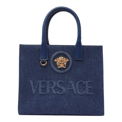 Versace Small La Medusa Shopper In Blue