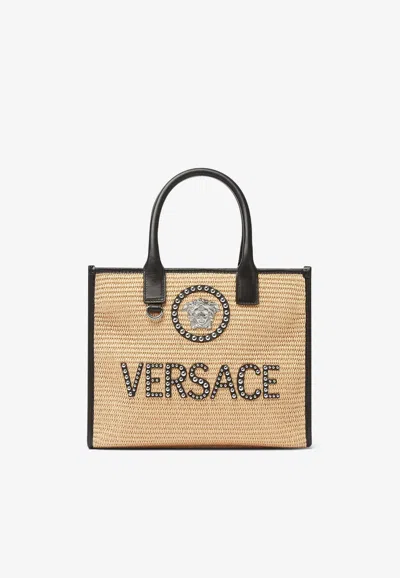 Versace Small La Medusa Studded Logo Tote Bag