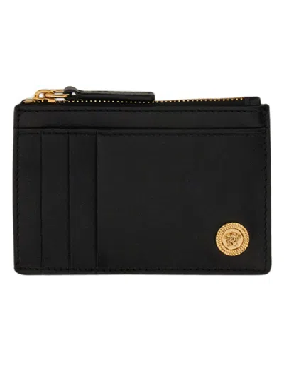 Versace Black Small Wallet With Medusa Biggie Logo In Leather Woman