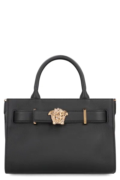 Versace Small Leather Tote In Black