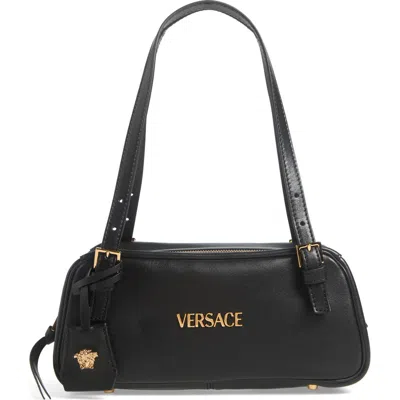 VERSACE VERSACE SMALL LOGO EAST/WEST LEATHER SHOULDER BAG