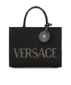 Versace Small Logo Tote In Black