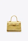 Versace Small Medusa 95 Croc-embossed Leather Top Handle Bag In Gold
