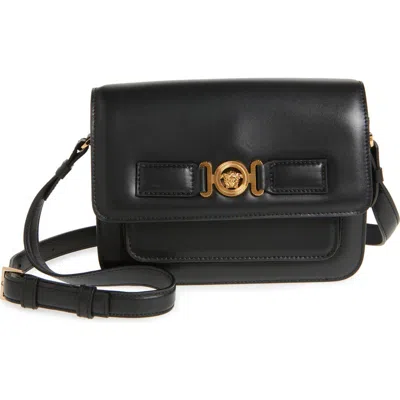 Versace Small Medusa Biggie Leather Messenger Bag In Black- Gold