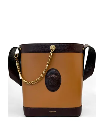 Versace Small Medusa Chain Bucket Bag In Brown