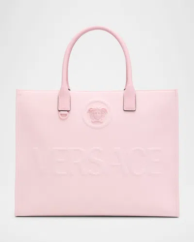 Versace Small Medusa Cotton Canvas Tote Bag In Blue