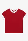 Versace Cotton V Neck Top Short Sleeves Buttons In Red