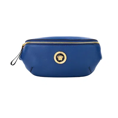 Versace Small Navy Calf Leather Medusa Pendant Fanny Waist Pack Belt Women's Bag In Multi