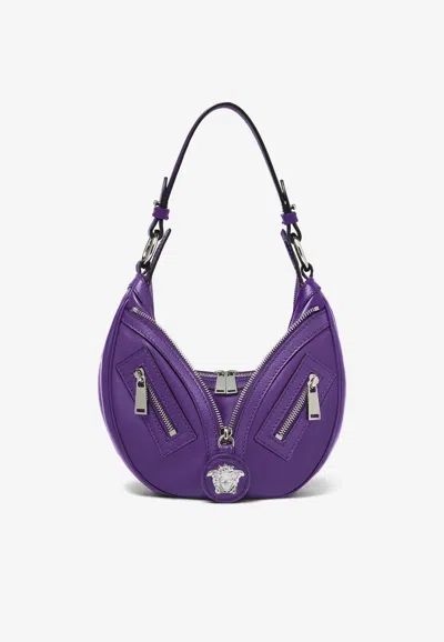 Versace Small Repeat Hobo Leather Shoulder Bag In Purple