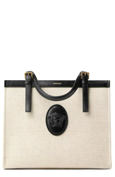 Versace Small Rivière Canvas Tote In Neutral
