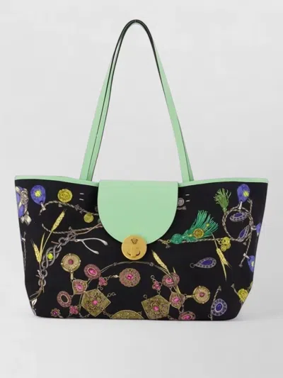 Versace Small St Broken Jewels Cotton Tote Bag In Black