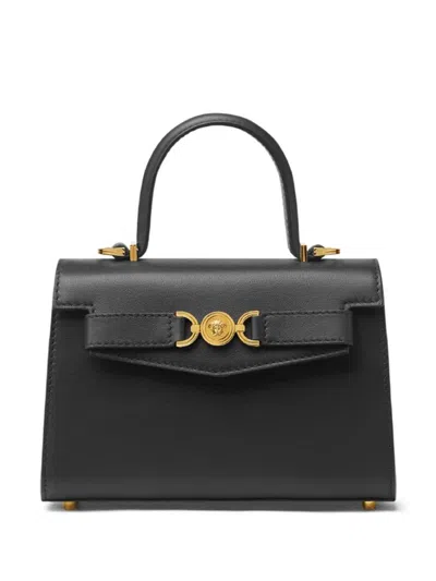 Versace Small Top Handle Calf Leather Bags In Black