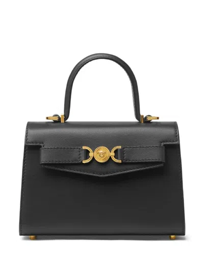 Versace Small Top Handle Calf Leather In Black