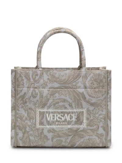 Versace Small Tote Athena Barocco Bag In Beige- Gold