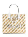 Versace Printed Canvas Small Chain Stripes La Medusa Shopping Bag In Gold