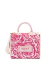 Versace Small Tote Rafia `barocco` And Calf Leather