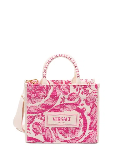 Versace Small Tote Rafia `barocco` And Calf Leather