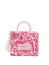 Versace Small Tote Rafia `barocco` And Calf Leather