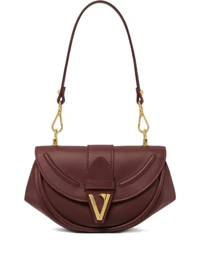 Versace Small Virtus Leather Shoulder Bag In Red
