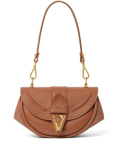 Versace Small Virtus Shoulder Bag In Brown