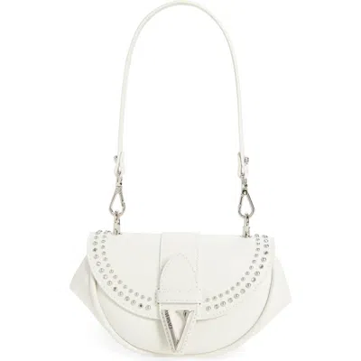 Versace Small Virtus Stud Embellished Leather Shoulder Bag In White