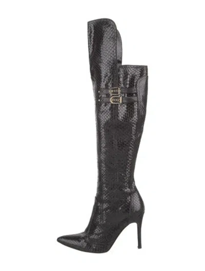 Pre-owned Versace Snakeskin Boots In Black