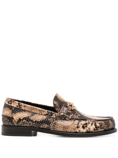 Versace Snakeskin-effect Loafers In Braun