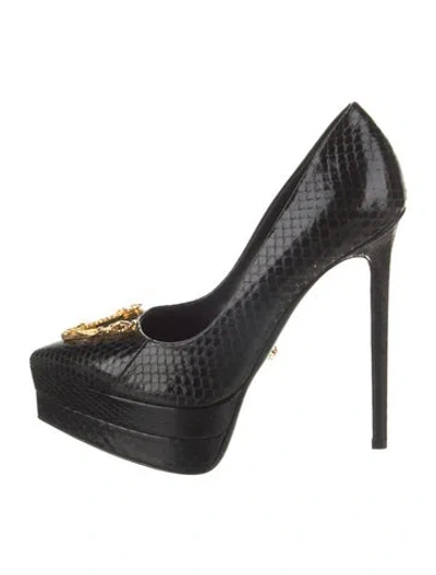 Pre-owned Versace Snakeskin Pumps In Black
