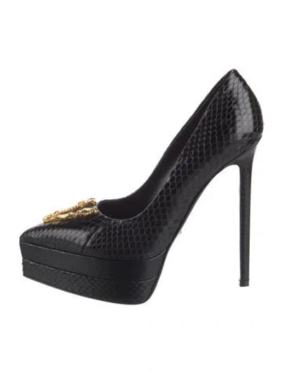 Pre-owned Versace Snakeskin Pumps In Black