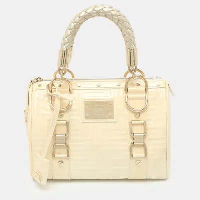 Pre-owned Versace Snap Out Of It Cream Patent Leather Satchel In White