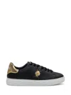 Versace Black Low Top Sneakers With Contrasting Heel With Logo Lettering And Medusa Plaque In Tech Fabric Ma