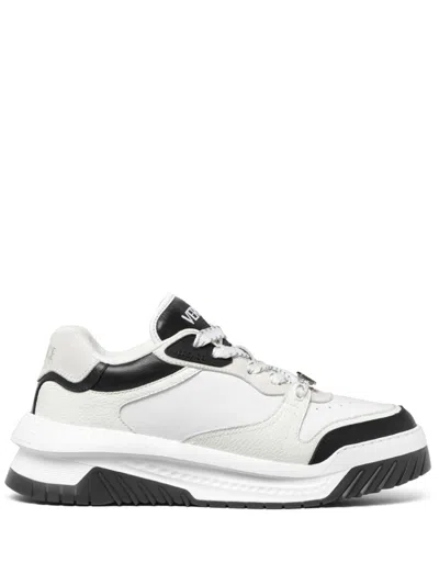 Versace Panelled Leather Trainers In White