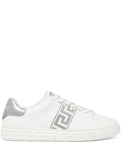 Versace Greca Embroidered Low-top Sneakers In White