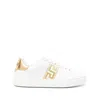 Versace Leather Sneakers Greca Embroidered Detail Gold Accents