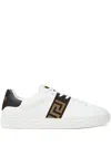 Versace Low Top Sneakers With Embossed Greca Band In Black