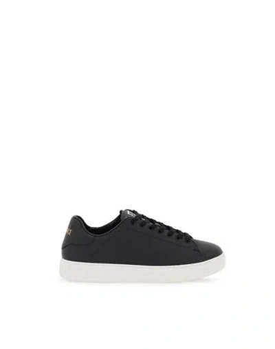 Versace Leather Sneakers With La Greca Detail In Black
