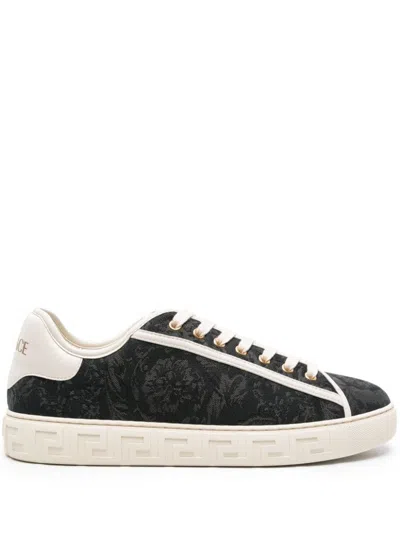 Versace Sneakers In Black/off White/gold
